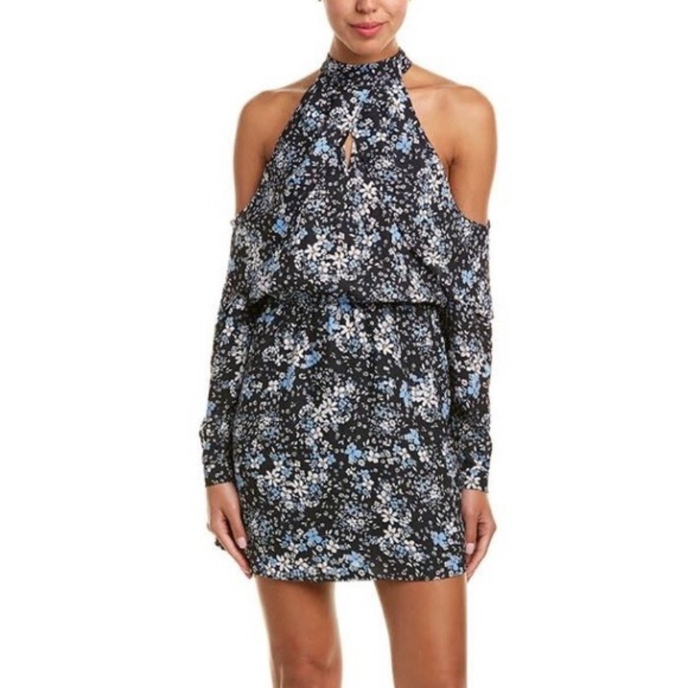 Parker Black Floral Cold Shoulder Halter Mini‎ Dress